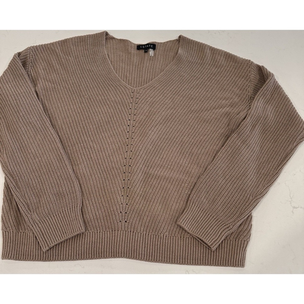 1. State Tan Pullover Sweater Long Sleeve Women's Size Small V‎ neck Soft